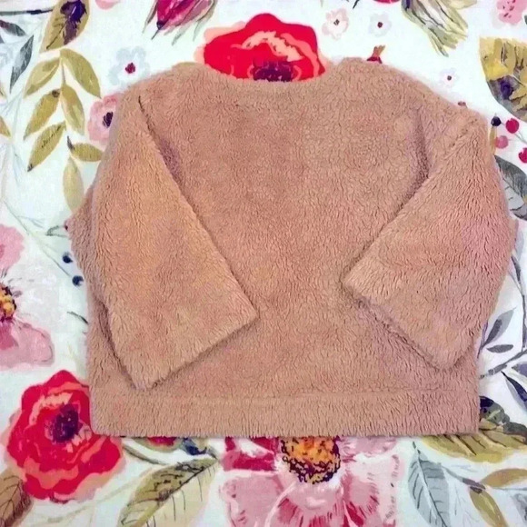 Madewell Teddy Bear Sherpa crewneck coral/pink cropped sleeves size medium - Picture 3 of 10